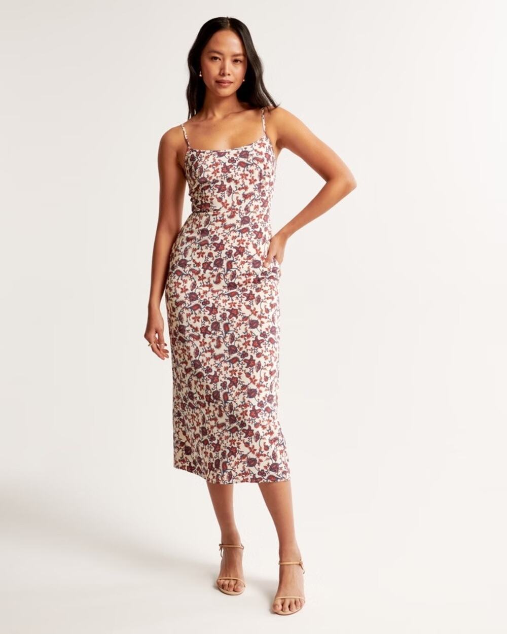 Abercrombie Red White & Blue Silky Slip Midi Dress Sz XL Cruise Resortwear